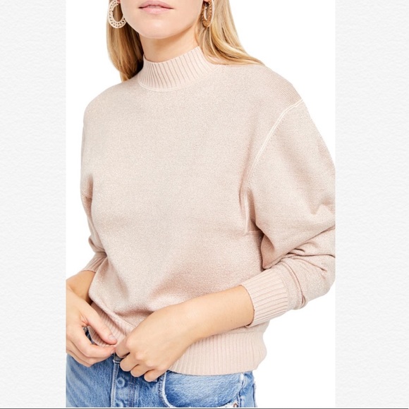 Free People Mock Neck Puffed Sleeves Sweater - Picture 2 of 8